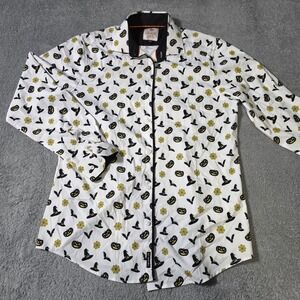 Tom Baine Mens XL Slim Fit Button Down Shirt White Halloween Print Stretch